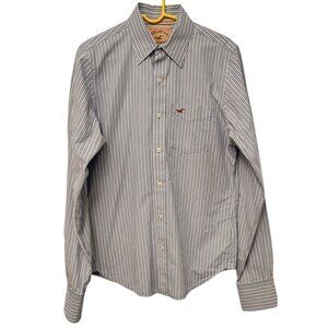 Hollister Striped Shirt Long Sleeve Button Down Logo Pocket Mens Medium EUC